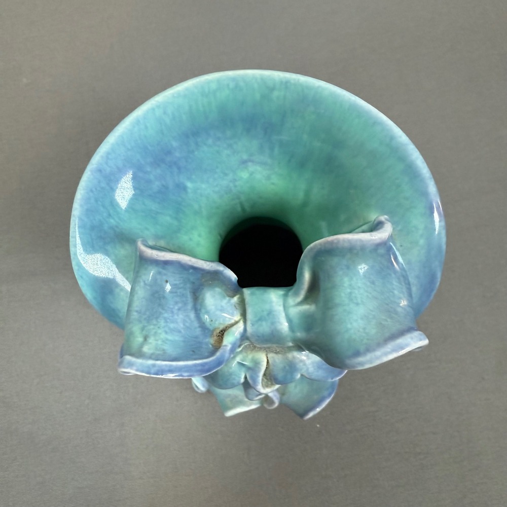 Turquoise‎ Blue Ceramic Bow Vase Vintage Studio Pottery Unique Accent Decor - Picture 5 of 8